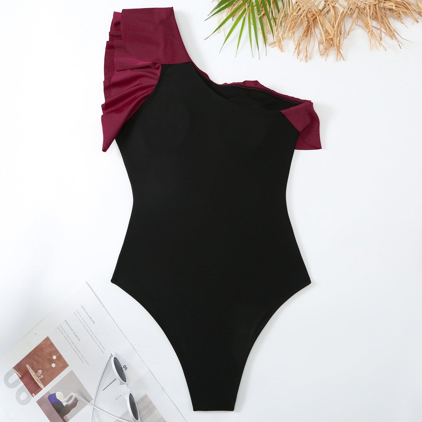One Piece Swimsuit Retro Shoulder Swimsuit Set