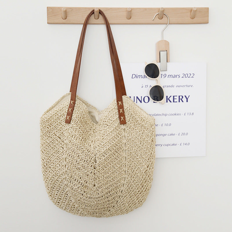 Retro Straw Bag Portable Large Capacity Shoulder Woven Bag Vacation Beach Bag Women Bag