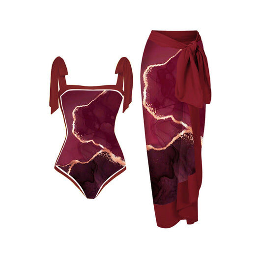 Customized Printed Two-Piece One-Piece Swimsuit Conservative Cover Hip Skirt Swimsuit