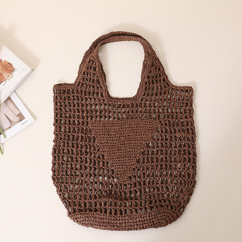 Large Capacity Hollow Out Cutout Straw Bag Fresh Candy Color One Shoulder Tote Woven Bag Portable Women Beach Bag