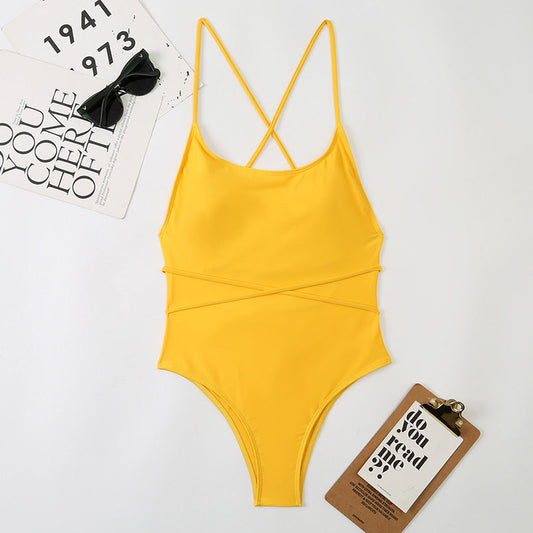 Sexy One Piece Nylon Multicolor Bikini Solid Color Tied Open Back Swimsuit Swimsuit