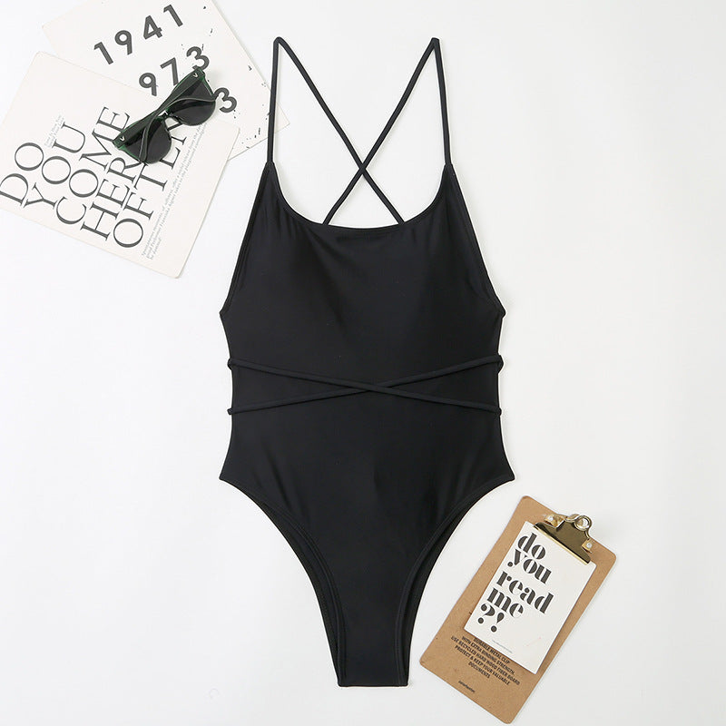 Sexy One Piece Nylon Multicolor Bikini Solid Color Tied Open Back Swimsuit Swimsuit