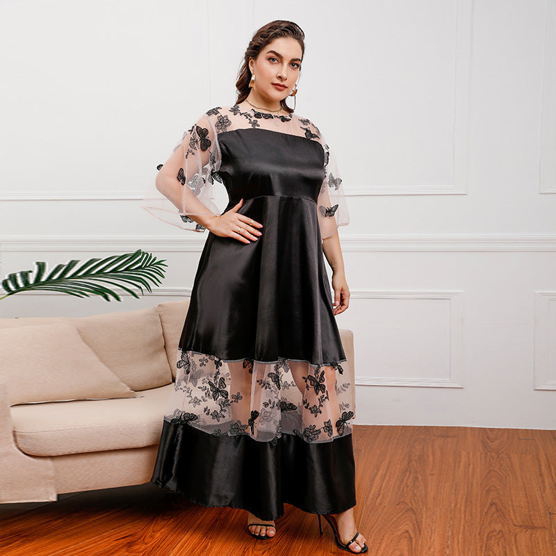 Robe mi-longue en maille royale française grande taille pour filles, avec coutures en dentelle, à porter, robe de banquet en maille Ogen