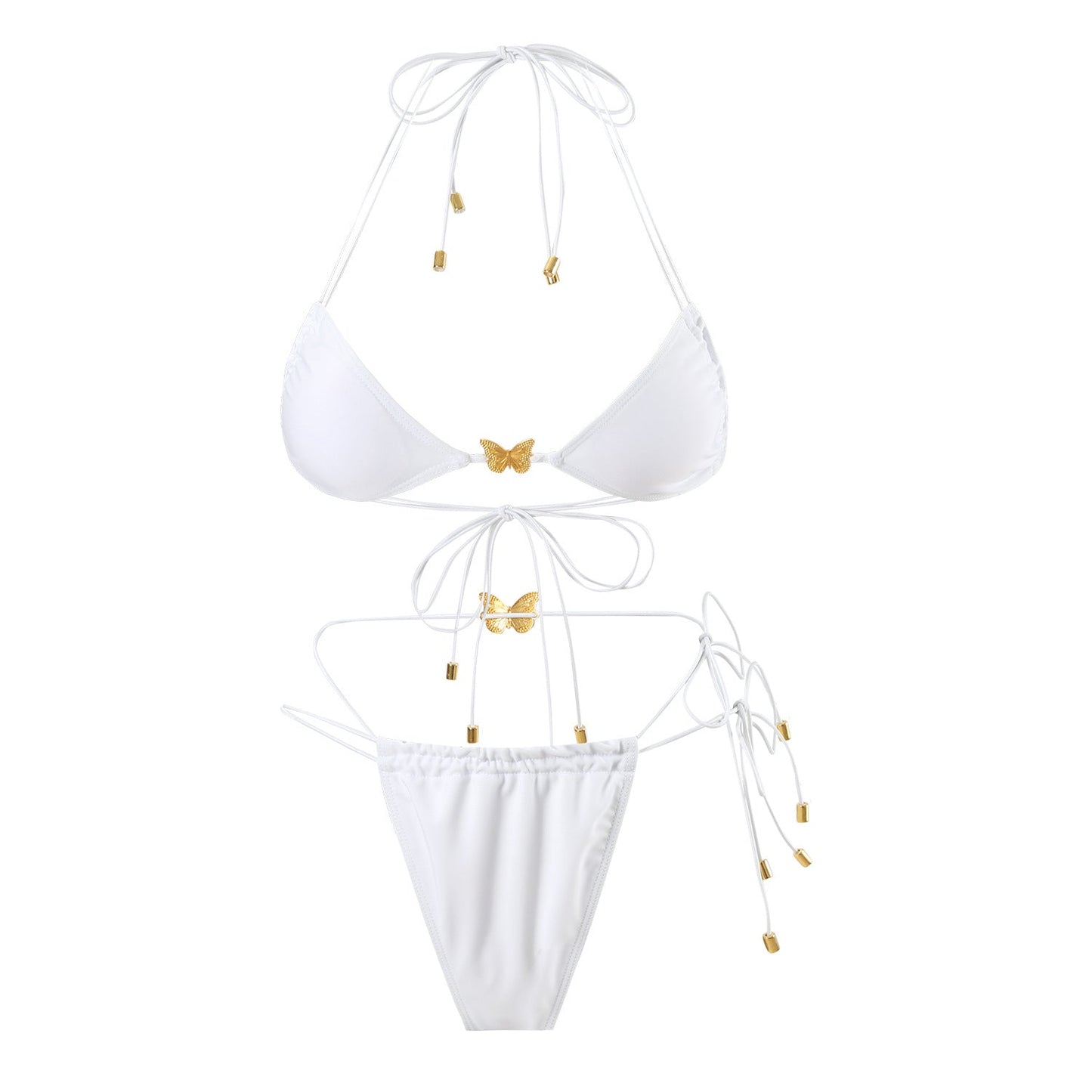 Solid Color Elastic String Butterfly Ornament Bikini Sexy Split Triangle Bag Tied Swimsuit Women