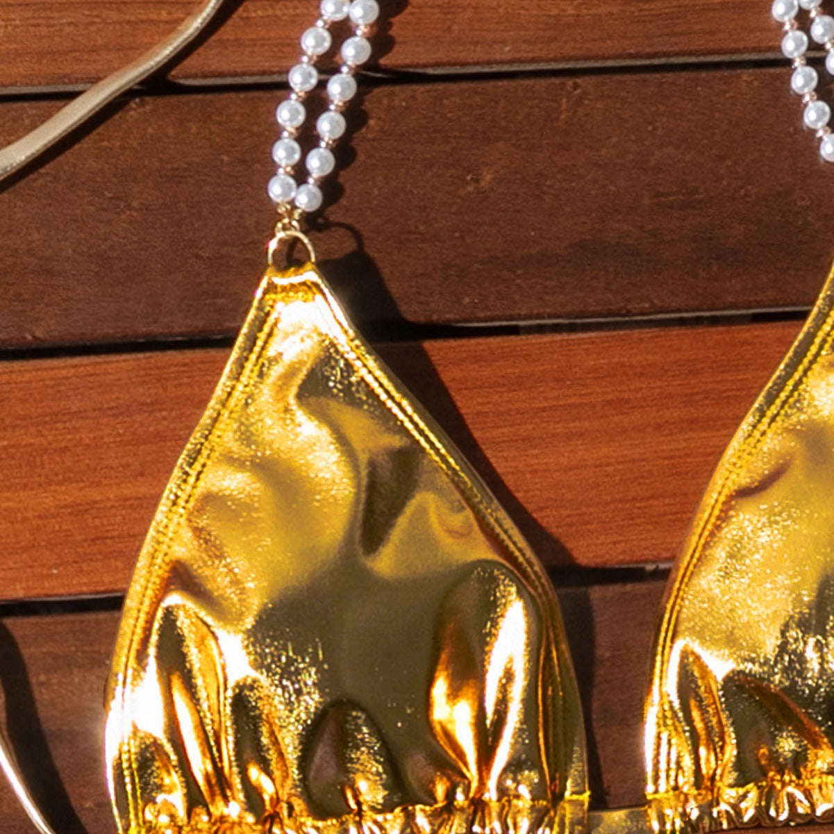 Swimsuit Women Sexy Backless Halter Lace up Bikini Golden Swimsuit