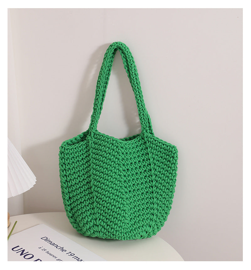 South Korea Vintage Shoulder Cotton Thread Woven Bag Crochet Handbag Straw Bag Vacation Beach Bag