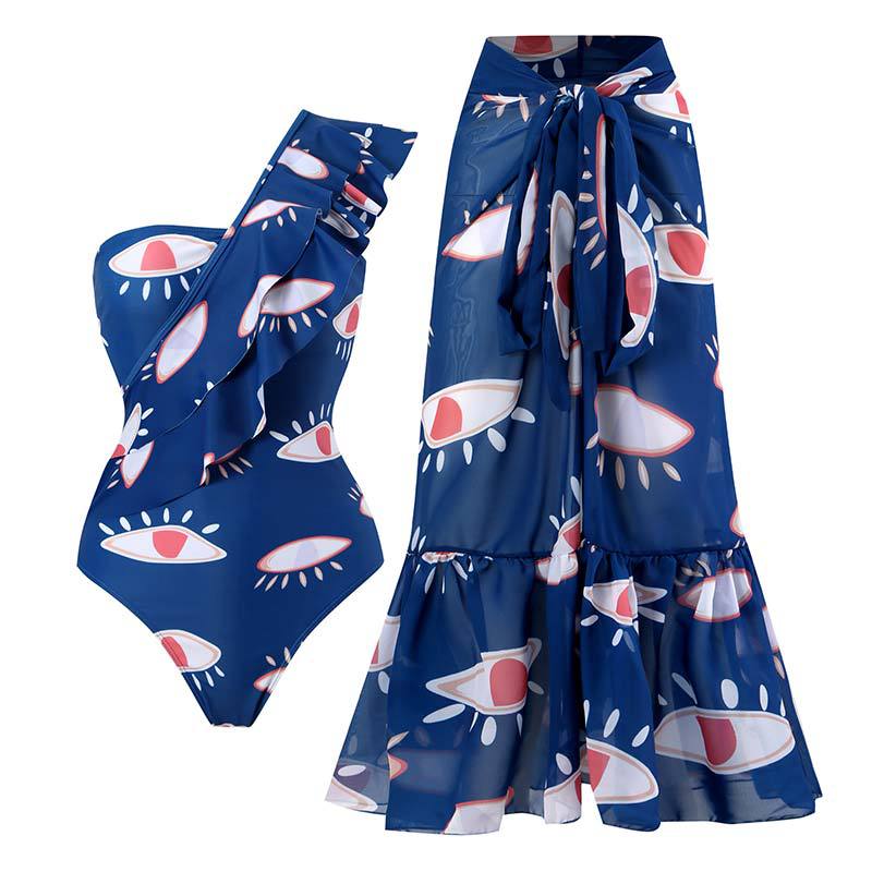 One Piece Swimsuit Women Skinny Slimming Retro Tied Swimsuit Suit Chiffon Dress