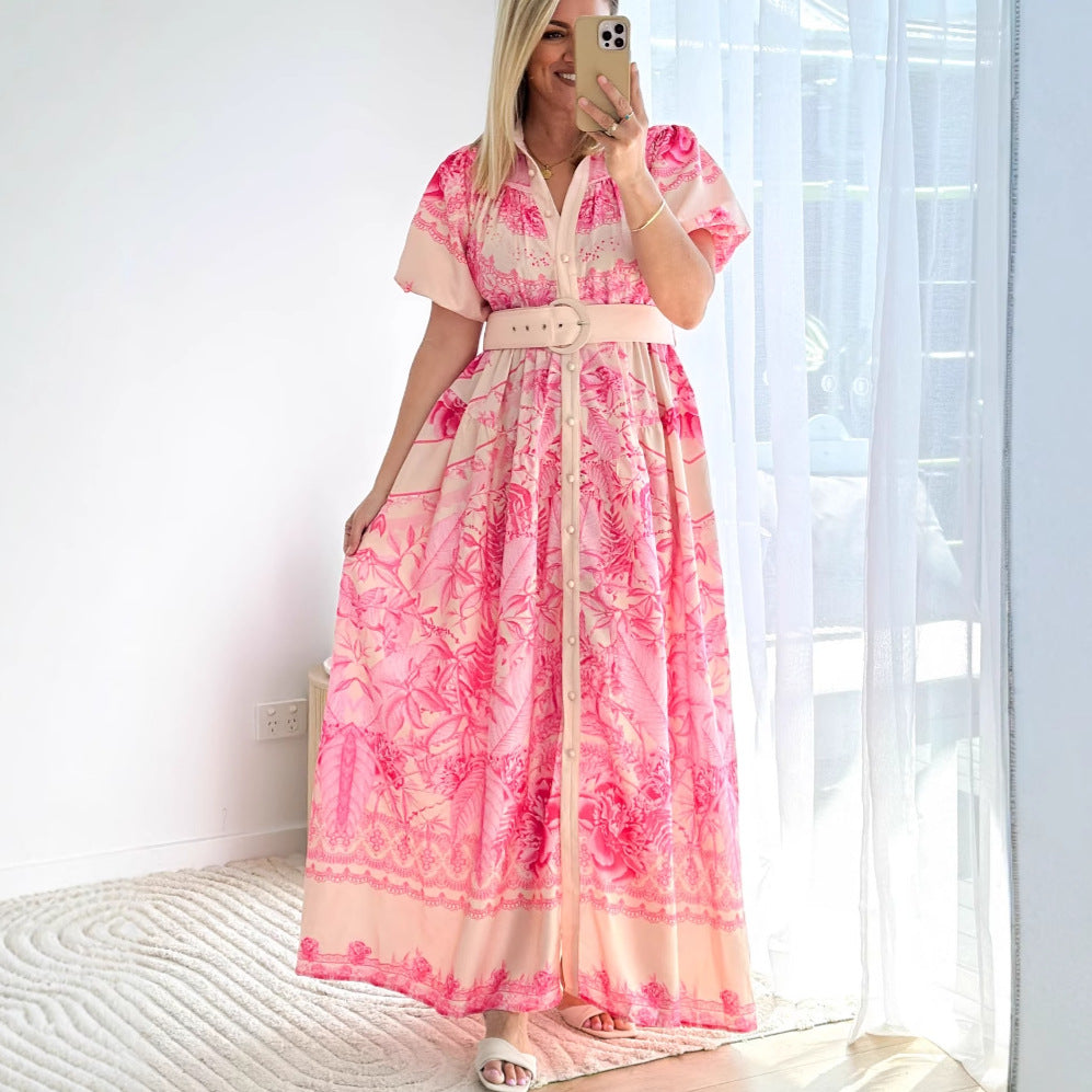 Stand Collar Ruffle Top High Waist Three Dimensional Mid Length Women