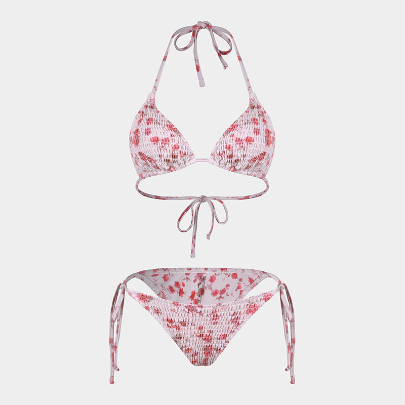 Printed Bikini Three Piece Gauze Skirt Split Sexy Vacation Bikini Swimsuit