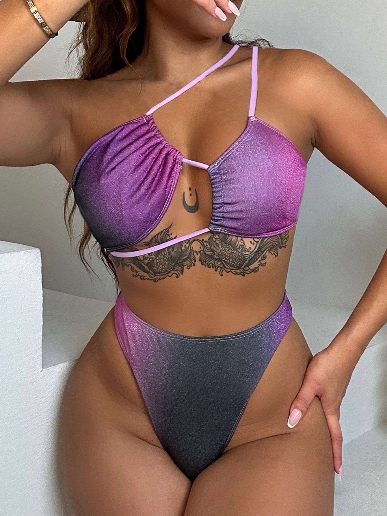 Bikini Double Bikini Gradient Swimsuit Cross Swimsuit Women Sexy Swimsuit Stitching Bikini