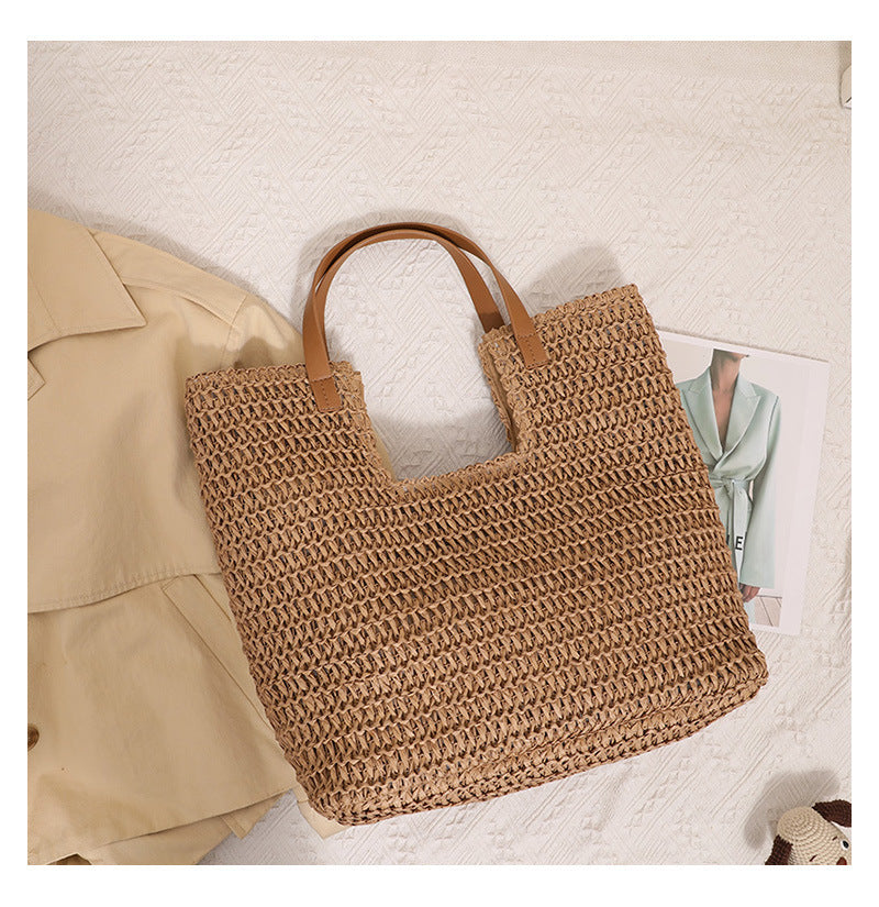 Shoulder Straw Bag Simple Large Capacity Portable Straw Bag Woven Bag Seaside Vacation Beach Bag Women Bag