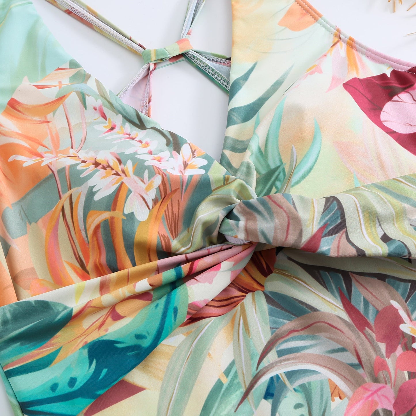 One Piece Swimsuit Women Conservatively Thin Vintage Printed Hard Bag Swimsuit with Steel Bracket Tulle Skirt