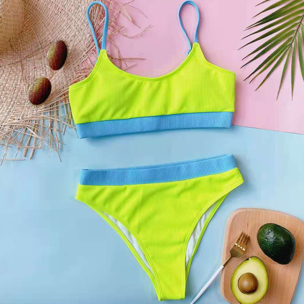 Solid Color Triangle Split Swimsuit Women Sexy Bikini Swimsuit