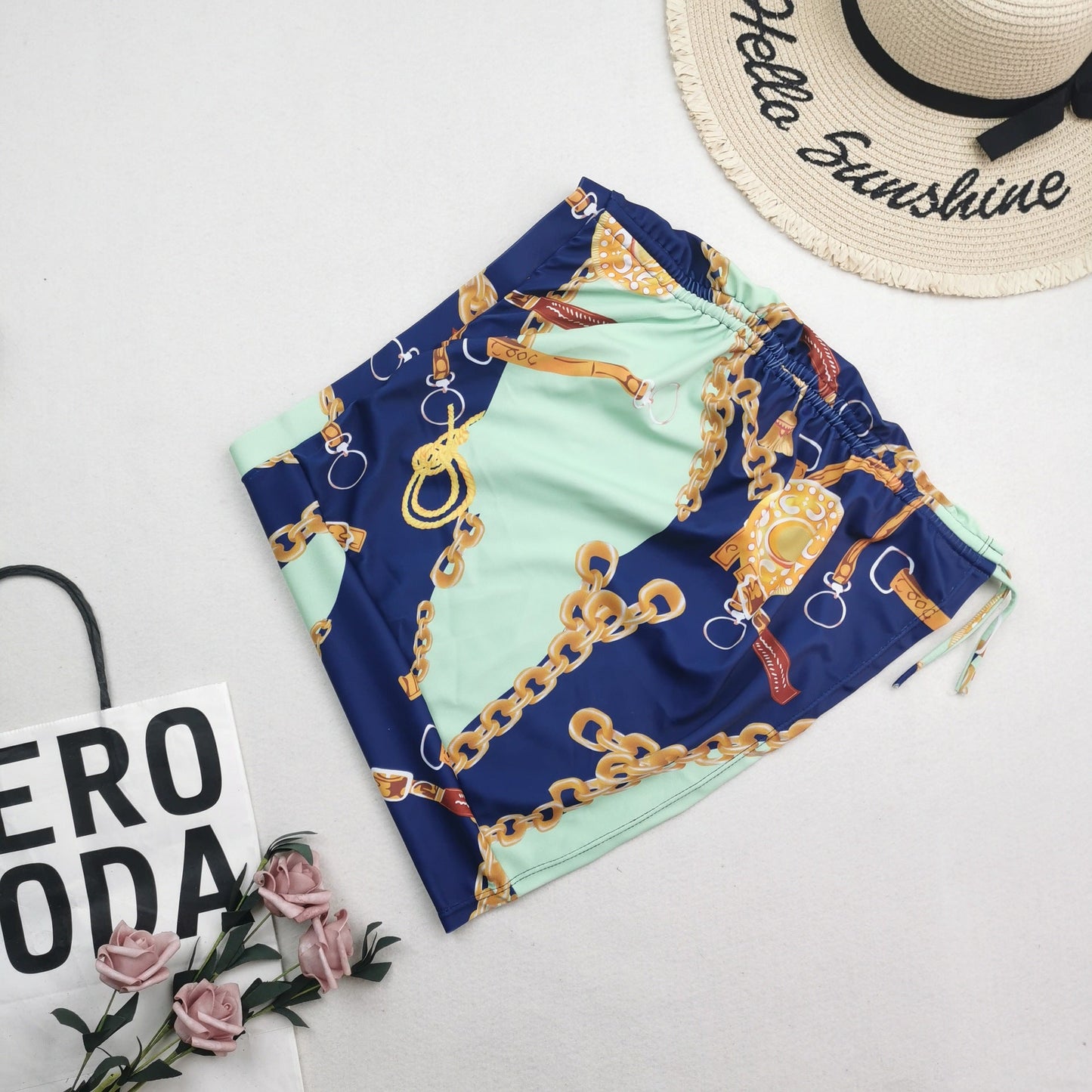 New Bikini Three Piece Swimsuit Women Sexy High Waist Printed Swimsuit Skirt Baroque