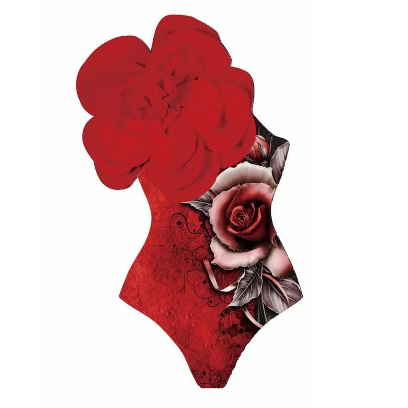 One Piece Swimsuit Women Skinny Slimming Big Floral Swimsuit Outfit Chiffon Dress