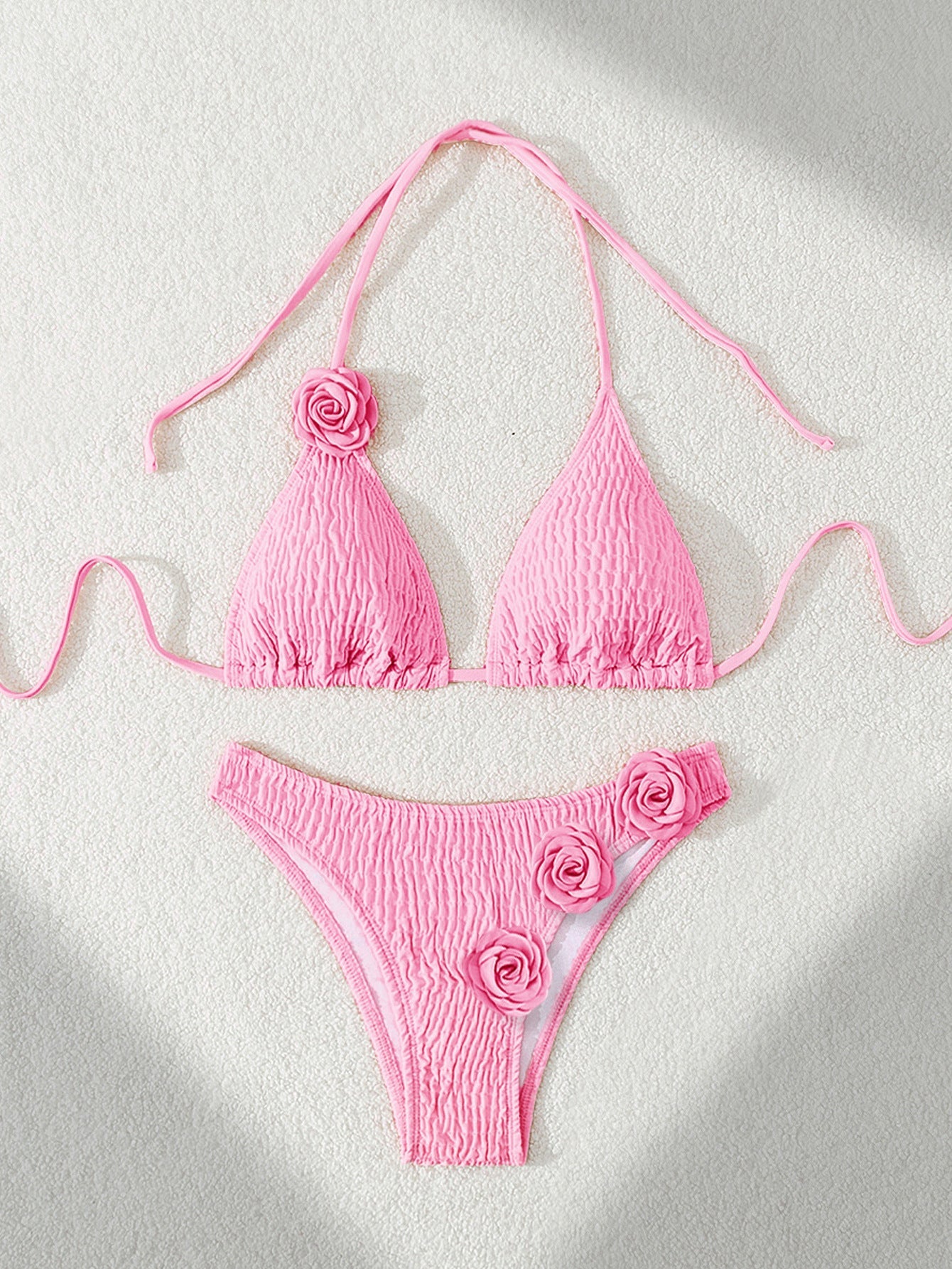 Bandage Sexy Split Swimsuit 3D Three Dimensional Floral Bikini Women Surfing Beach Wear