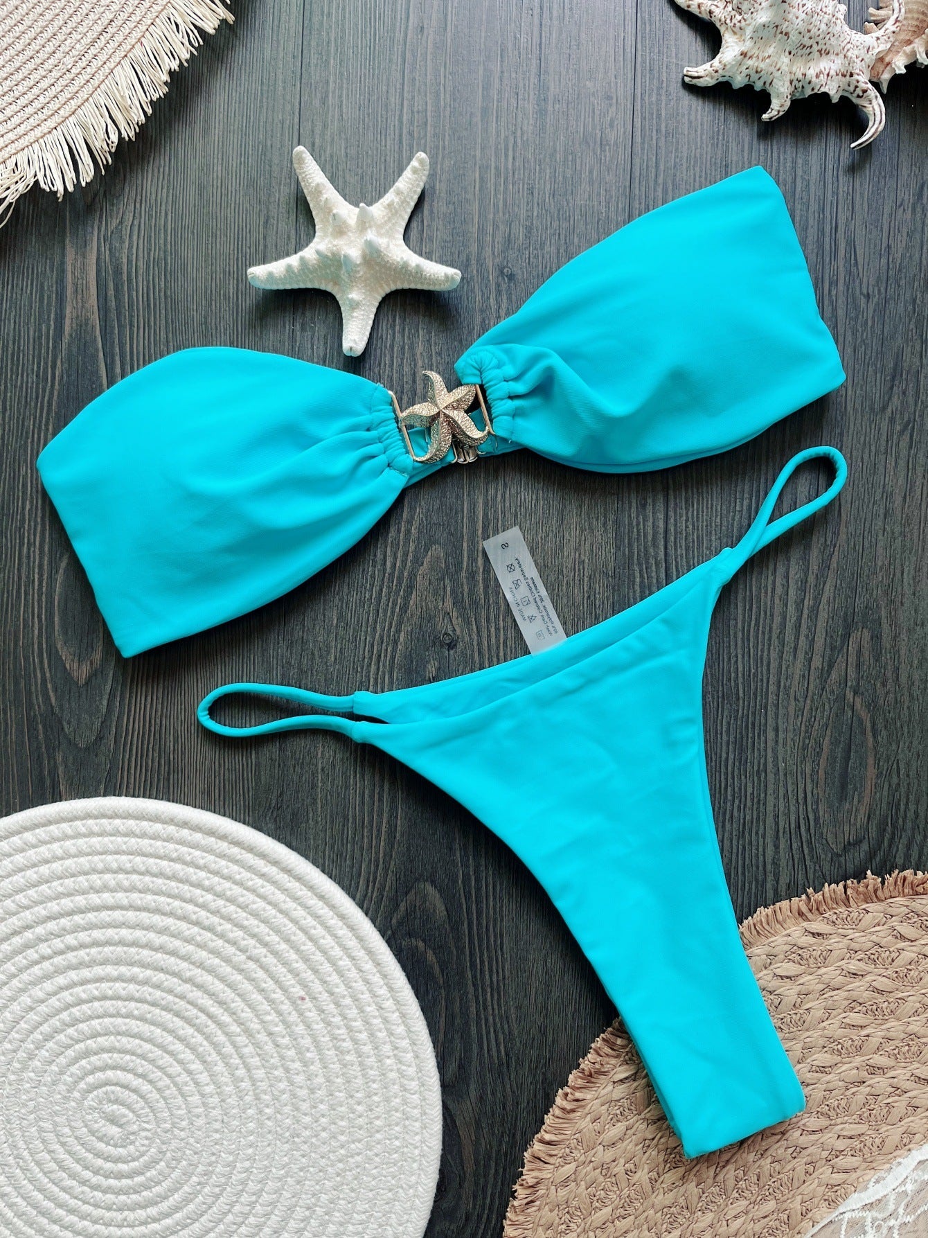 Nylon Fabric Five-Pointed Star Accessories Solid Color Bikini Sexy Backless Split Swimsuit Bikini