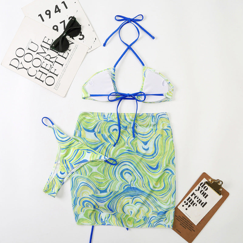 Mesh Women Split Strap Triangle Sexy Bikini Halter Swimsuit