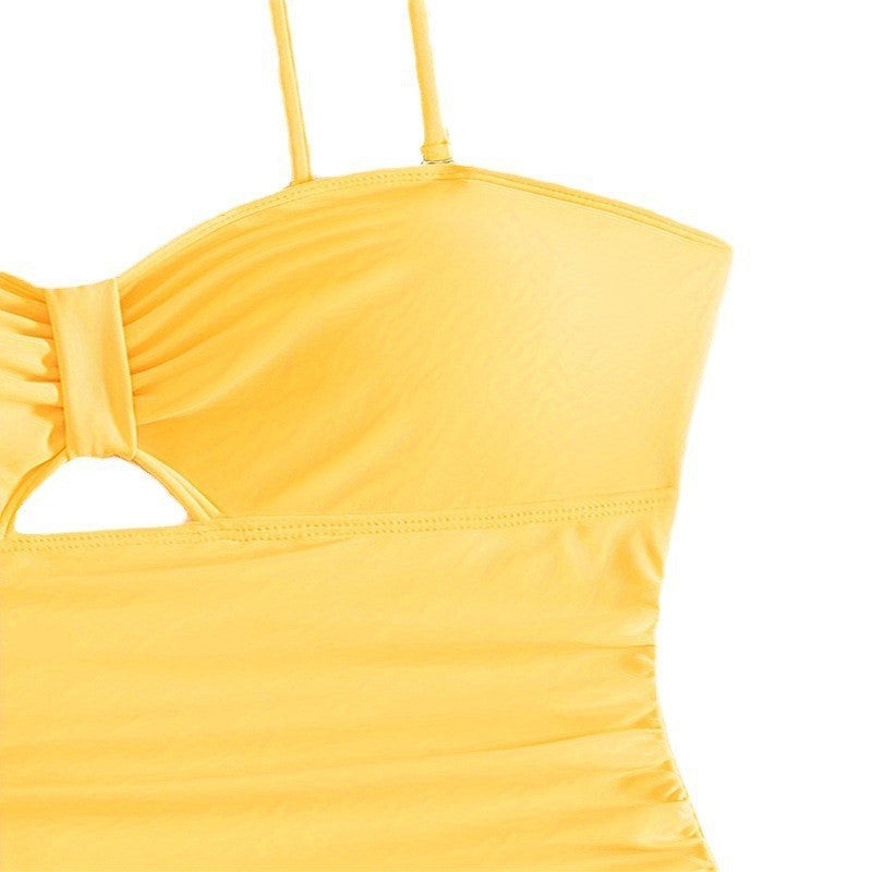 Korean Solid Color One Piece Swimsuit Women High Grade Belly Covering Sexy Bikini Beach Swimsuit