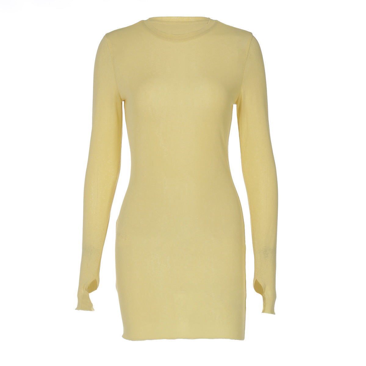 Women Clothing Fashionable Elegant Sexy Micro Transparent Solid Color round Neck Long Sleeve Skinny Sheath Dress
