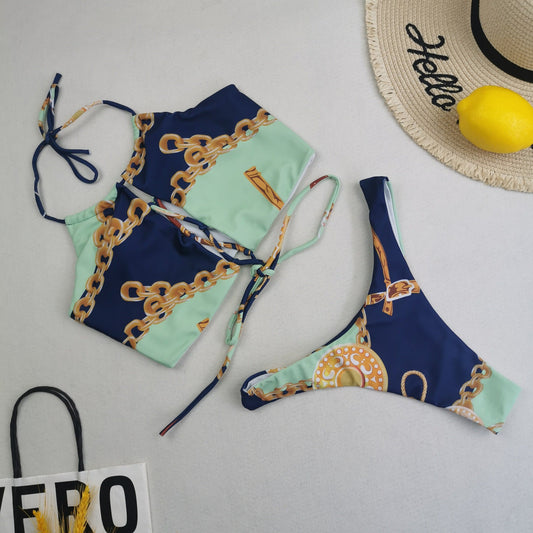 New Bikini Three Piece Swimsuit Women Sexy High Waist Printed Swimsuit Skirt Baroque