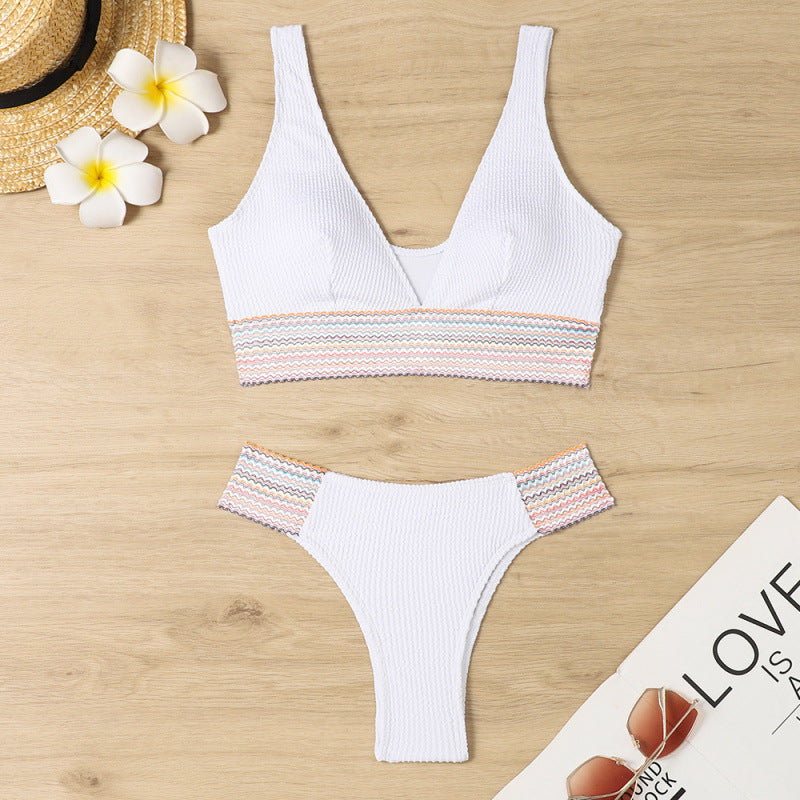 Swimsuit Split Board Solid Color Ribbon Sexy Bikini Swimsuit