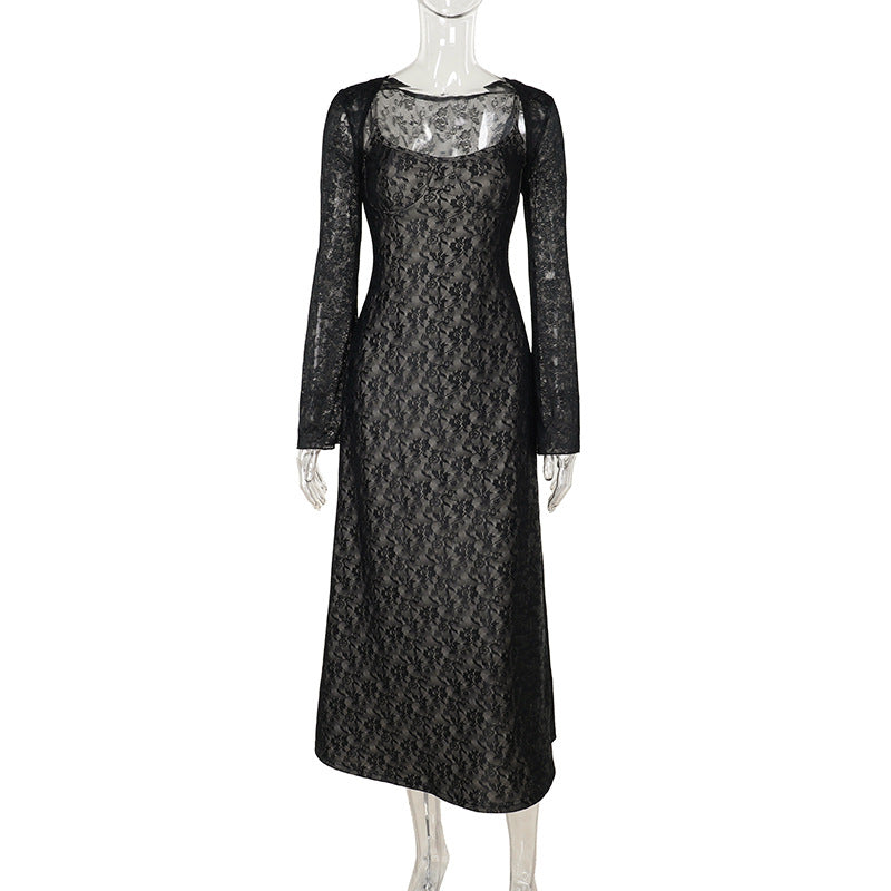 Autumn Elegant Slim Lace Sling Two Piece Blouse Women