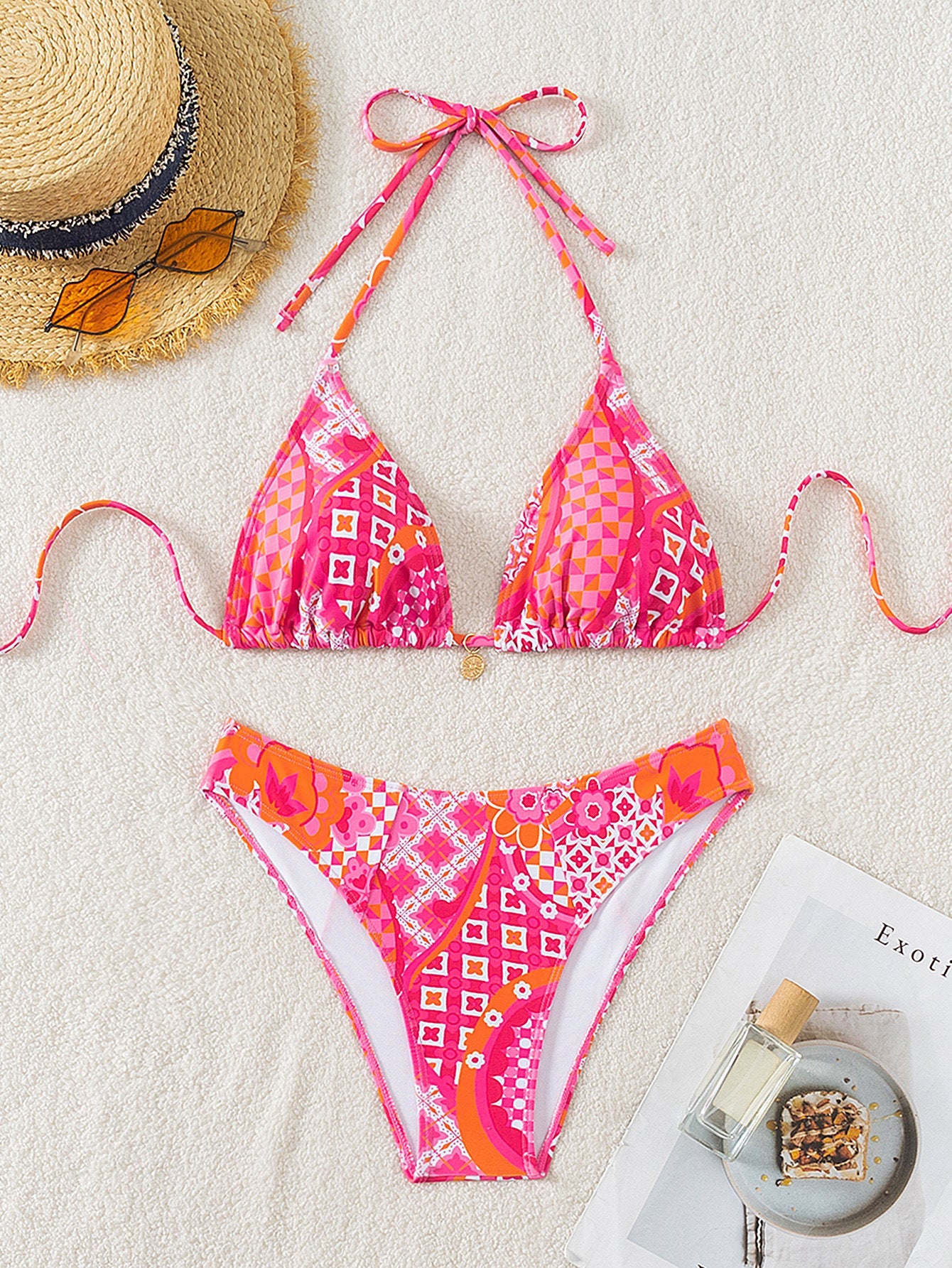 Bikini Printed Embellished Lace up Sexy Bikini Swimsuit Swimwear Women