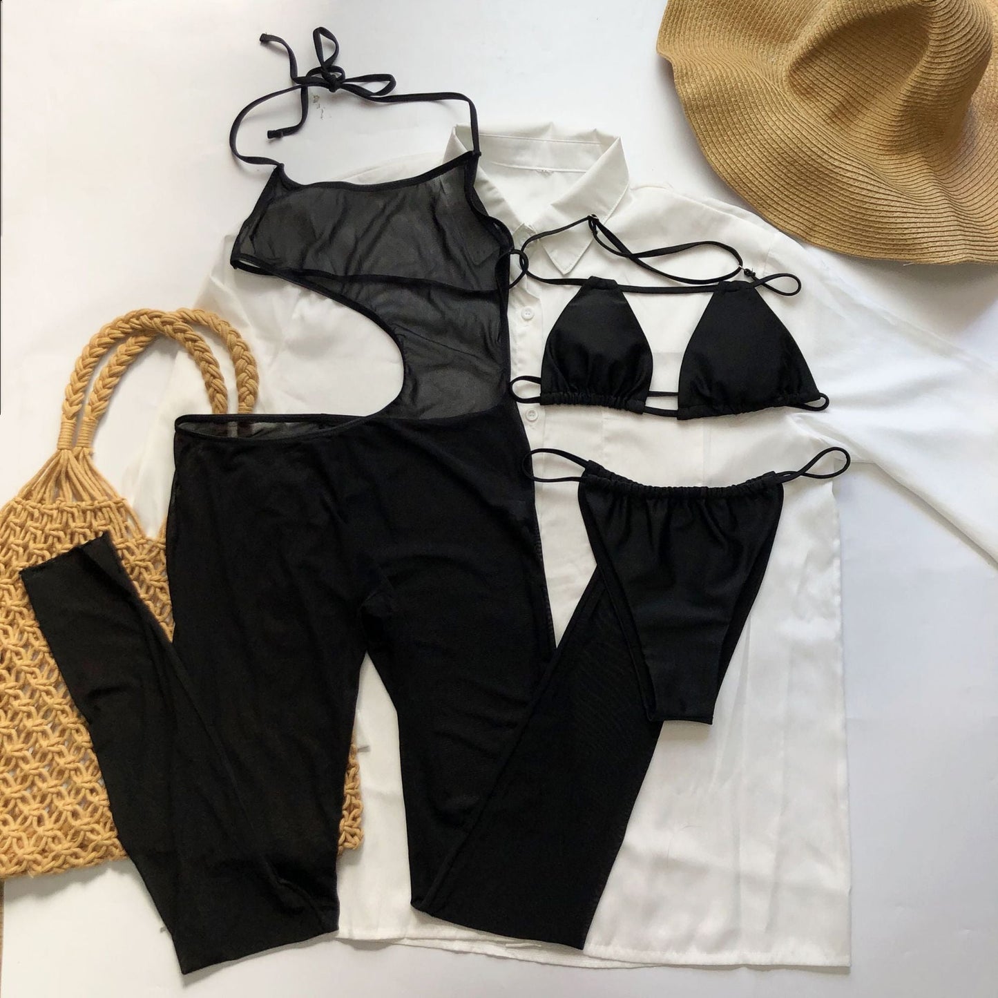 Beach Yarn Pants Bikini Three Piece Swimsuit Women