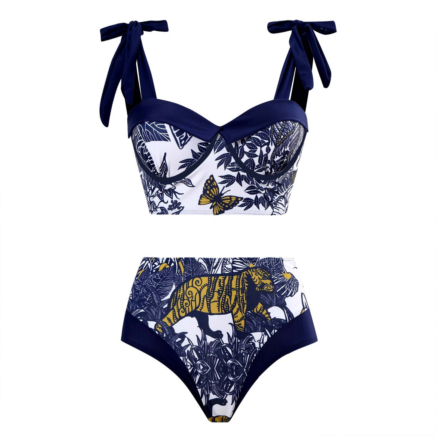 High Waist Print Three-Piece Bikini Swimsuit Women Sexy Swimsuit Outfit Bikini
