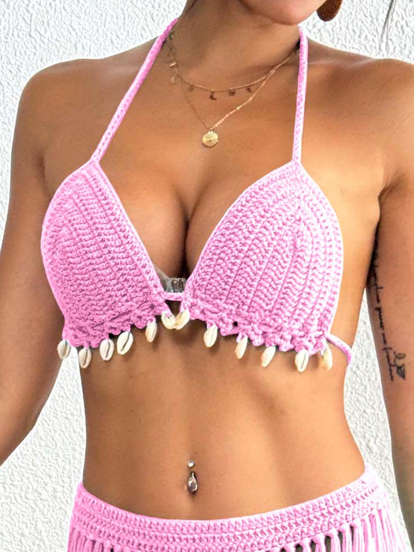 Women Top Women Clothing Handmade Shell Stitching Banded Bikini Swimsuit Top Beach Overclothes