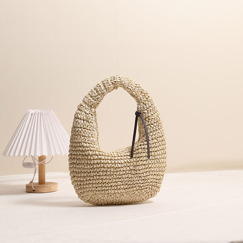 Solid Color Hand Carrying Straw Bag Niche Tassel Hand Carrying Straw Bag Woven Bag Women Seaside Vacation Beach Bag