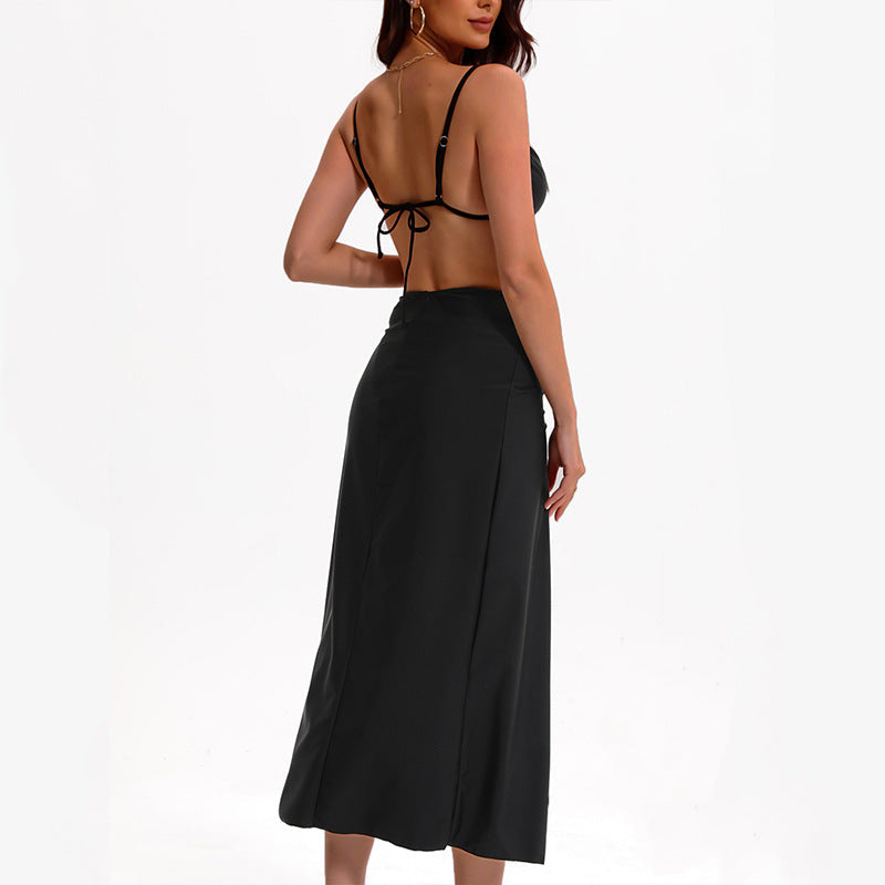 Tie Slit Long Skirt Sexy Bikini Split Three Piece Swimsuit Women
