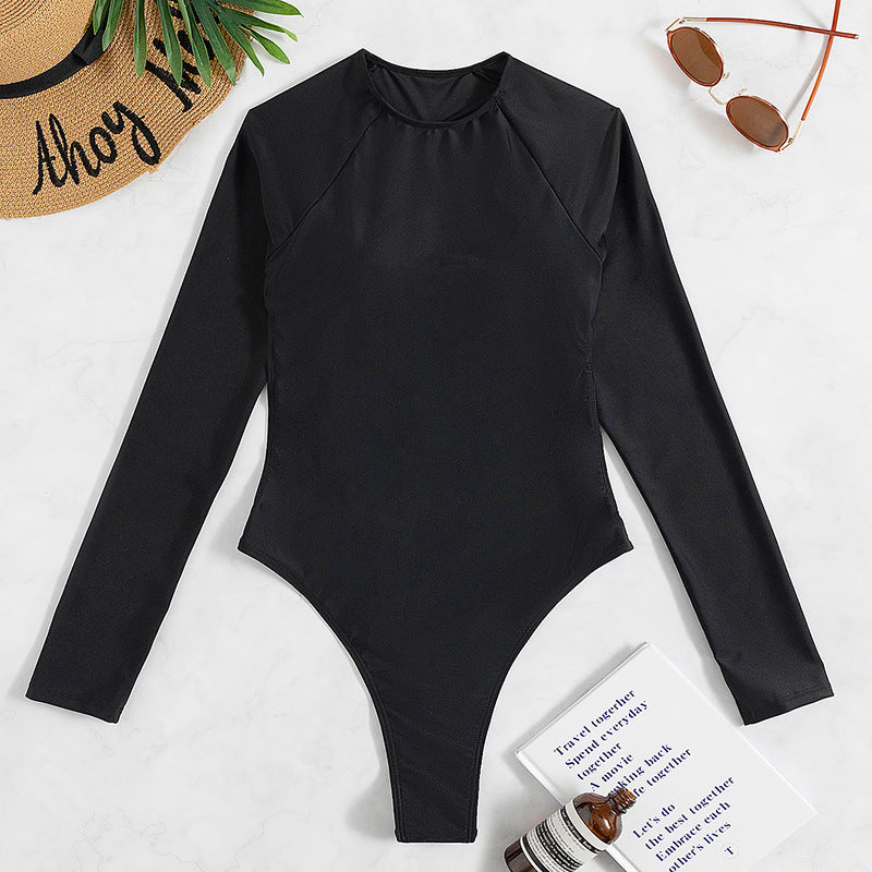 Long Sleeve One Piece Swimsuit Long Sleeve Backless Sexy Swimsuit T-Back Light Diamond One Piece Swimsuit