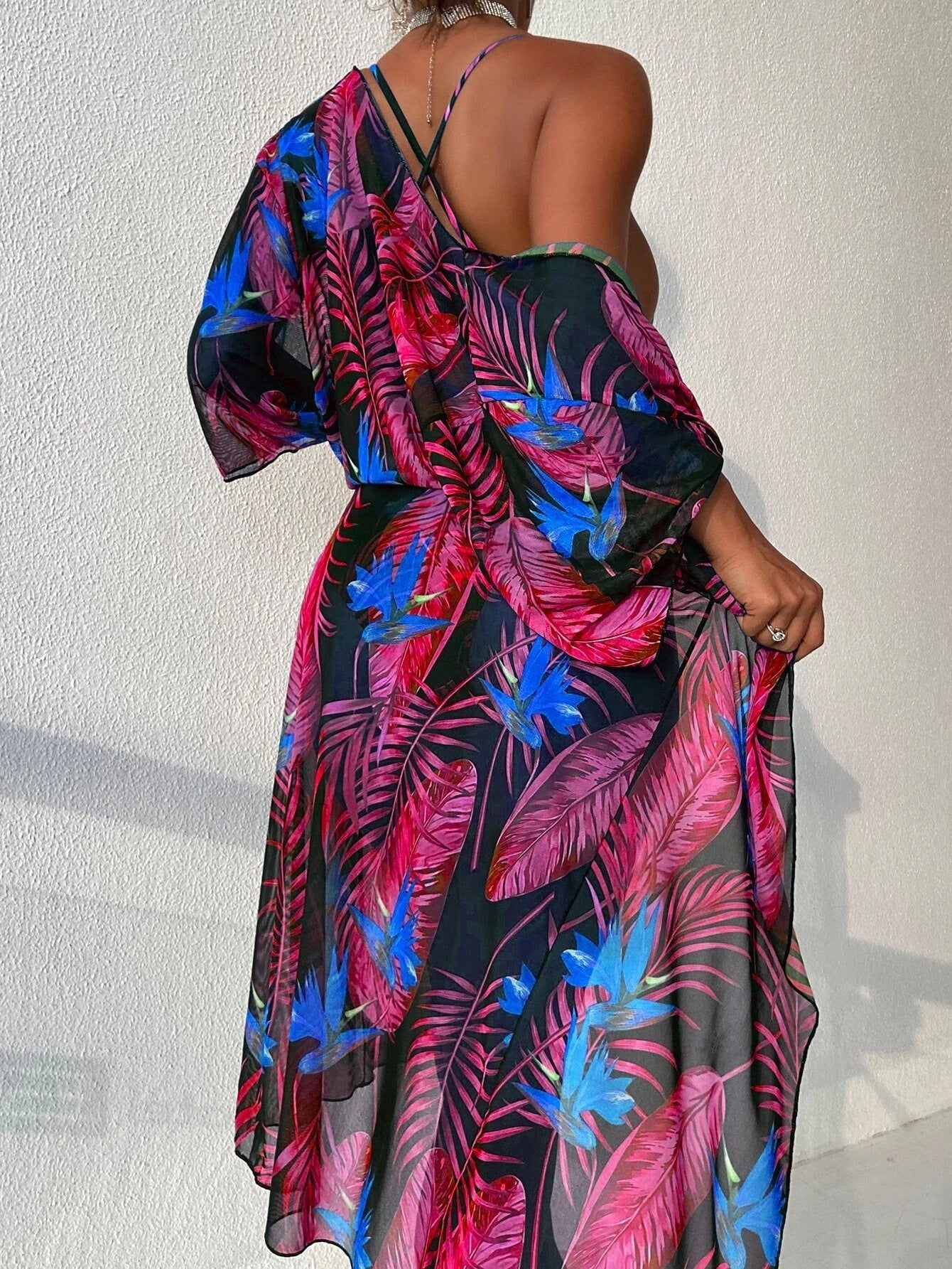 Swimsuit Women One Piece Printed Mesh Two Piece Blouse Bikini Suit