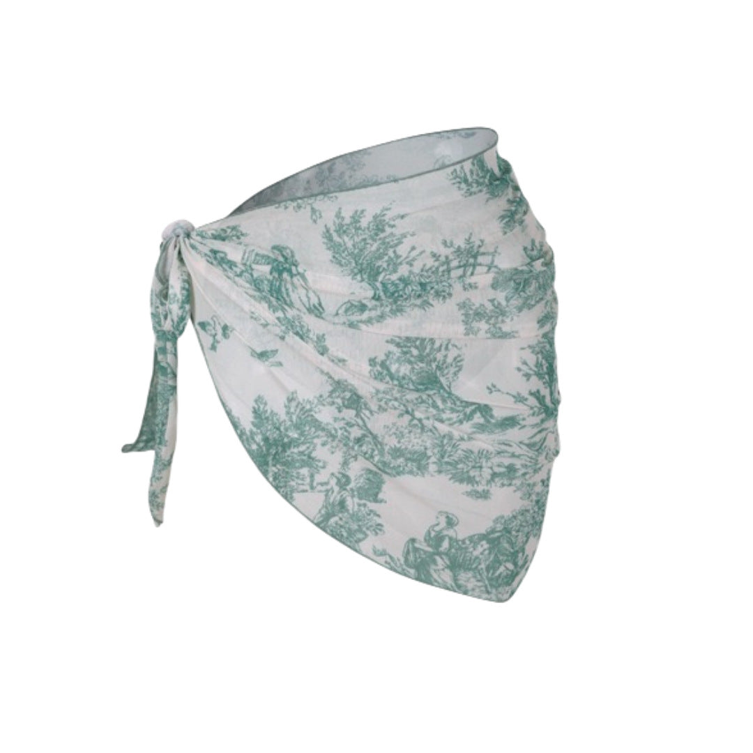 Printed Bikini Three Piece Gauze Skirt Split Sexy Vacation Bikini Swimsuit