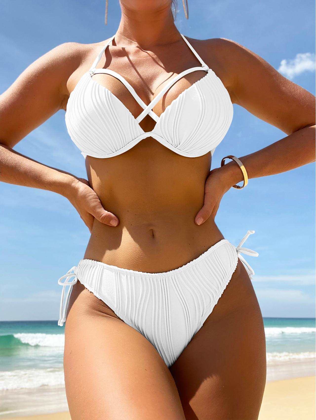 Sexy Bikini Sleeveless Women Casual Split Swimsuit with Chest Pad Solid Color Swimwear