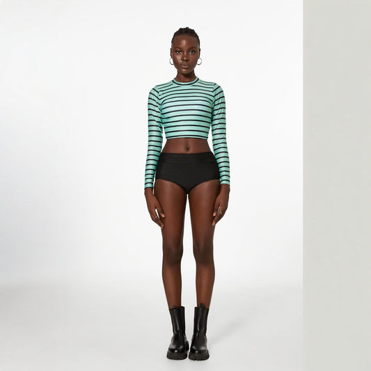 Striped Split Long Sleeve Spring High Waist High Waist Swimwear Women Swimsuit