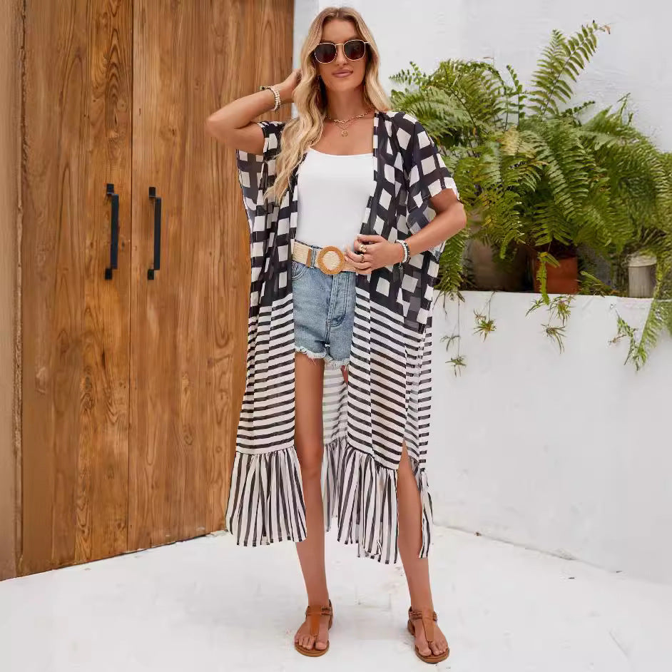 Overseas Travel Vacation Blouse Sun Protection Long Shawl Thin Spring Summer Women Cardigan