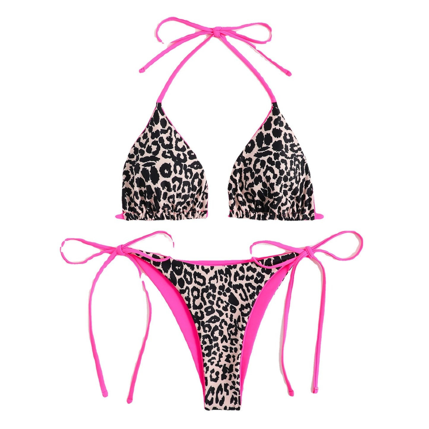 Printing Lady Sexy Lace Up Triangle Split Bikini Swimsuit