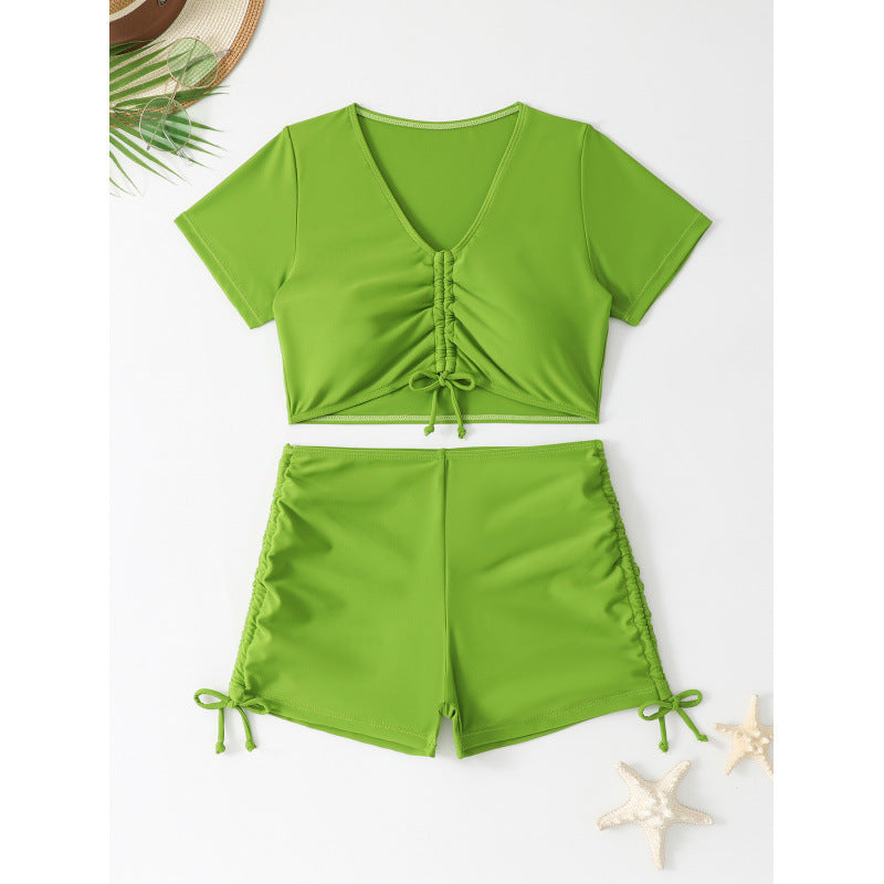 Swimsuit Women Sexy Boxer Short Sleeve Conservative Split Bikini Swimsuit Bikini