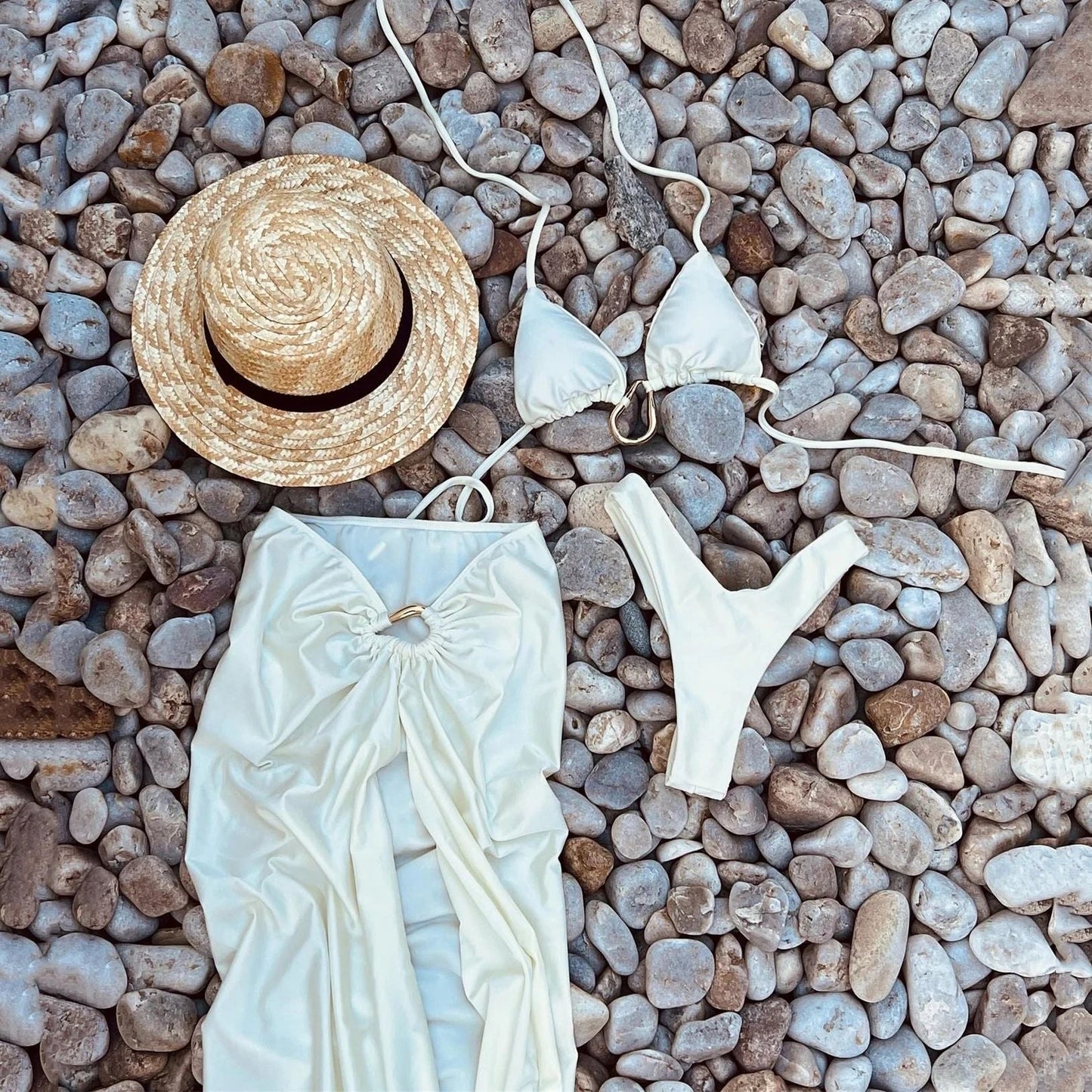 Bikini Drawstring Banded Bikini Three Piece Swimsuit Women Split High Cut Triangle Swimsuit