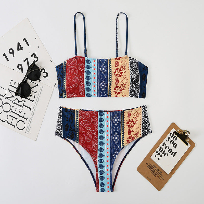 High Waist Triangle Strap Bikini plus Size Womes Seperated Swimwear Swimsuit