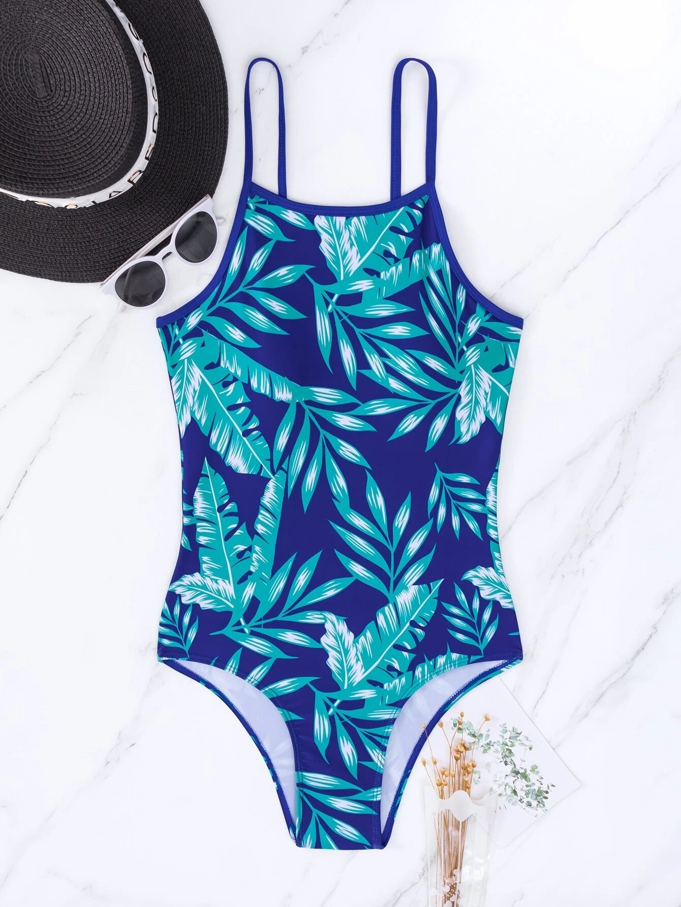 Leaf Printing Women Swimsuit Triangle One Piece Bikini Conservative Swimwear