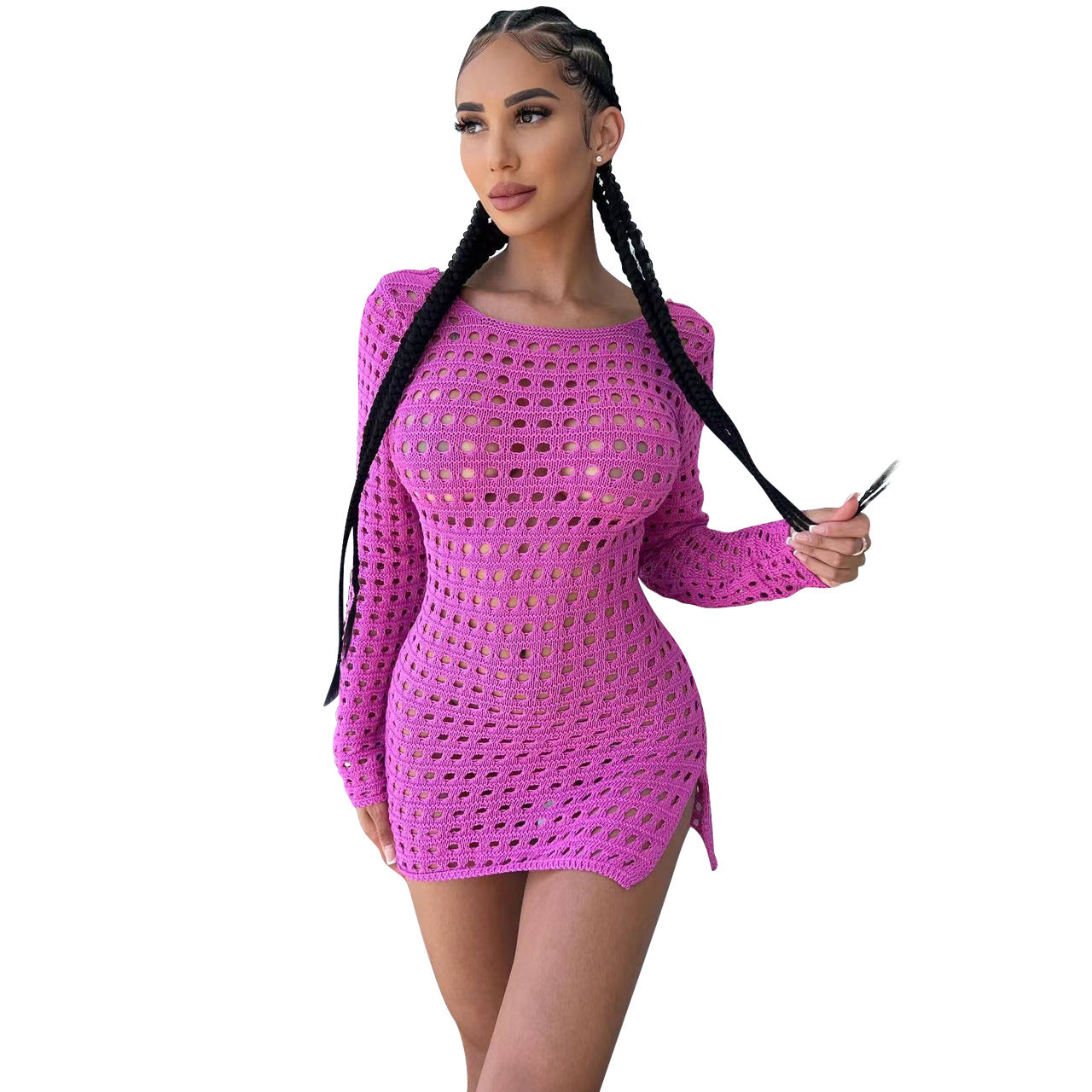 Women Clothing Sexy Hollow Out Cutout Ice Silk Dress Women Clothing