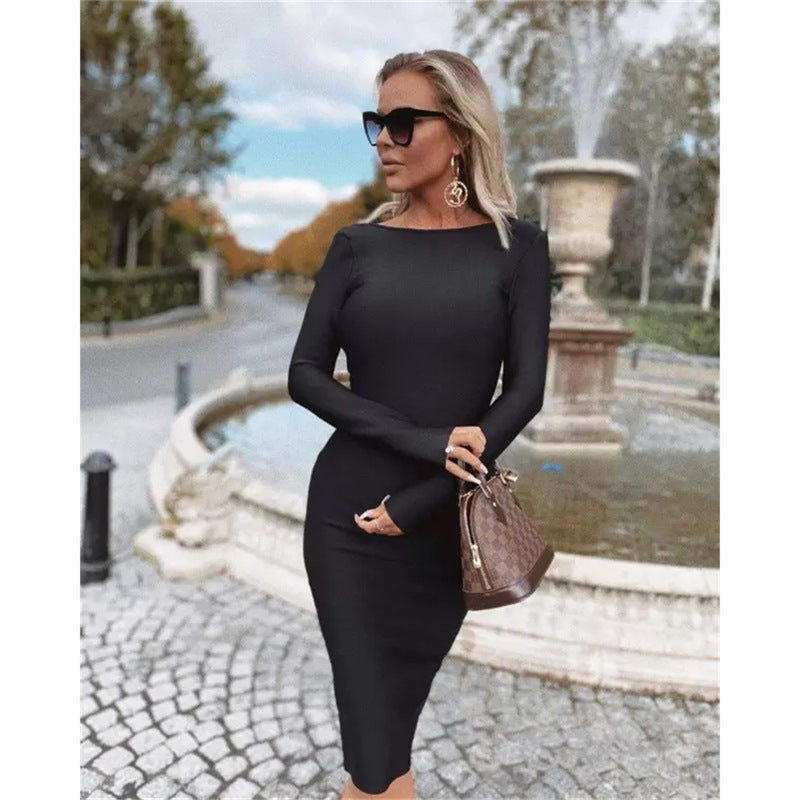 Sexy Dress Women New Backless Long Sleeves Midi Dress for Women