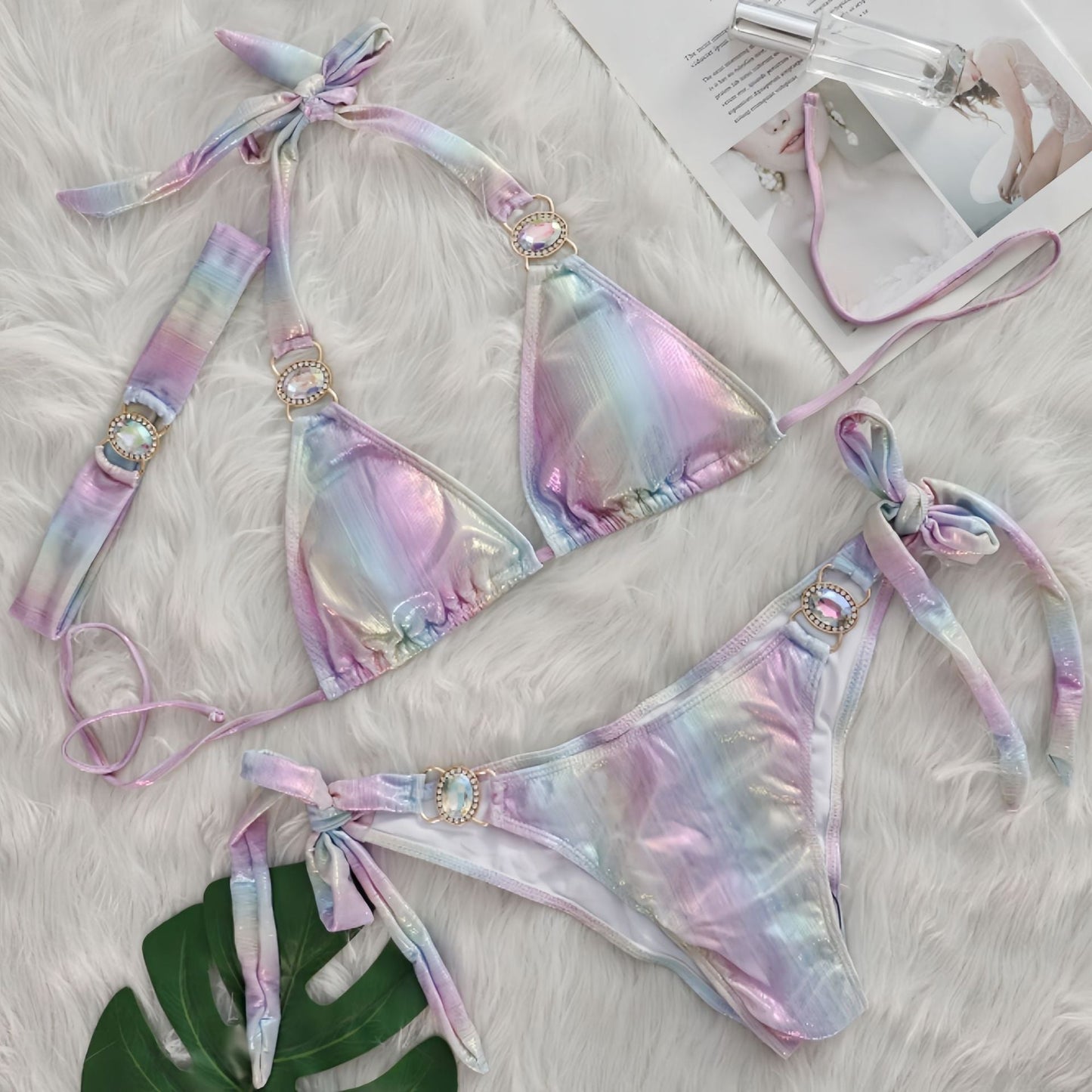 Sexy Bikini Crystal Diamond Three Piece Split Swimsuit Beach Shiny Women Swimsuit