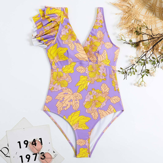 Sexy Swimsuit Women Vintage Ruffled Swimsuit Bikini Mesh Beach Skirt Set
