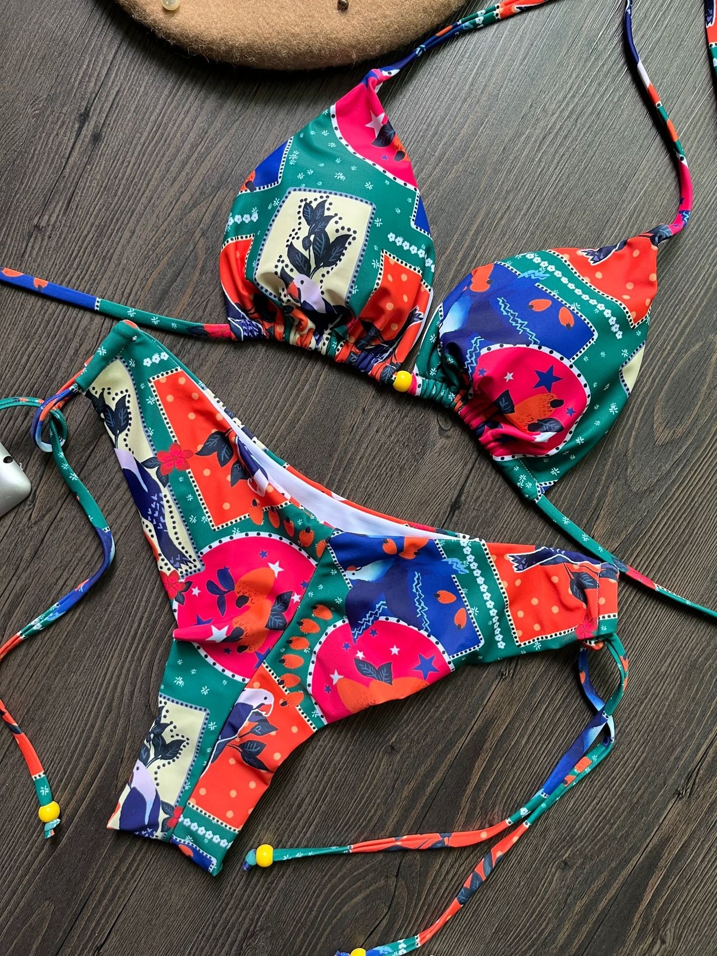 Knot Split Swimsuit Digital Printed Sexy Bikini Women Swimsuit