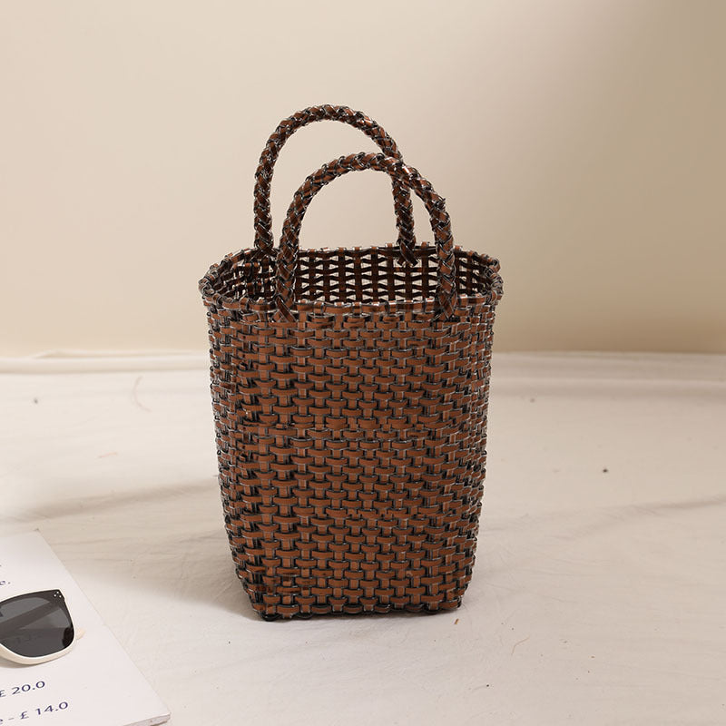 Gold Silver Color Portable Vegetable Basket Bag Solid Color Large Capacity Hand Carrying Woven Bag Seaside Vacation Beach Bag